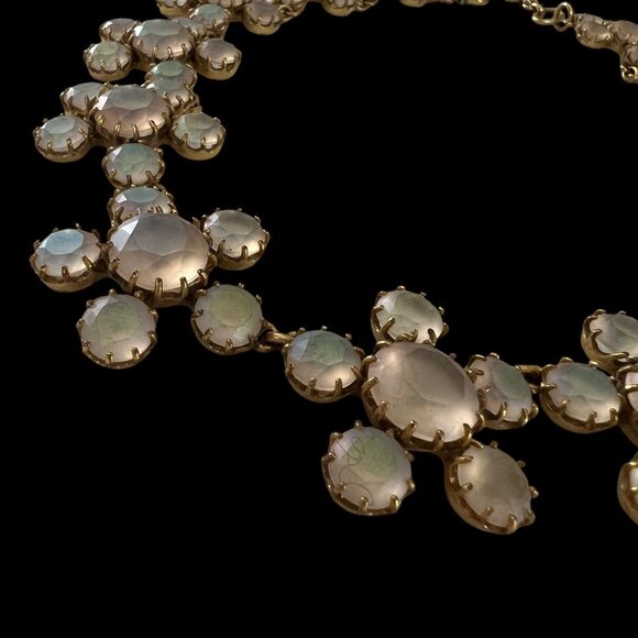 J. Crew Gold-Tone Iridescent White Opalescent Stones Statement Necklace Rare - Picture 6 of 11